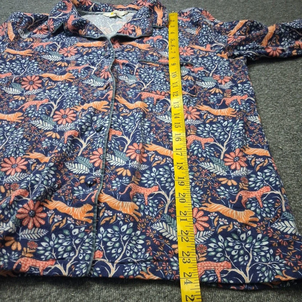 Boden Womens Cotton Flannel Pajama Set Tiger Leopard Floral Blue Orange Sz 8